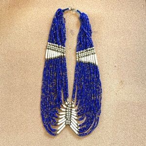 Glass bead and ivory statement piece royal blue